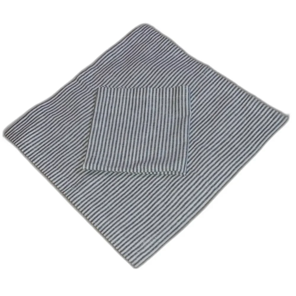 POTTERY BARN Wheaton 2 Striped Linen Cotton Napkins Gray White 20 x 20 inches